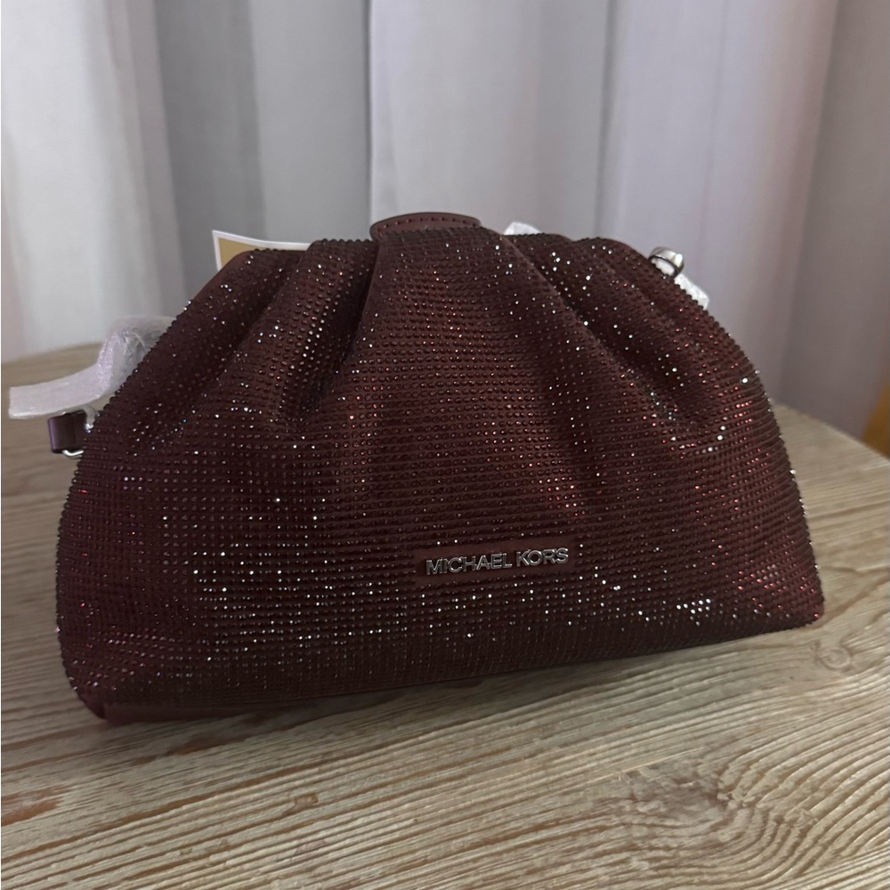 NWT Michael Kors Burgundy Beaded Clutch